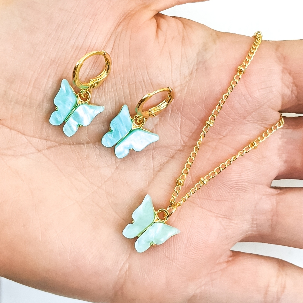 3 Piece Set Holographic Iridescent Acrylic Gold Jewelry Sets - Picture 3 of 12